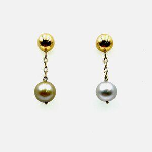 14K Yellow Gold Multi Color Pearl Drop Dangle Earrings